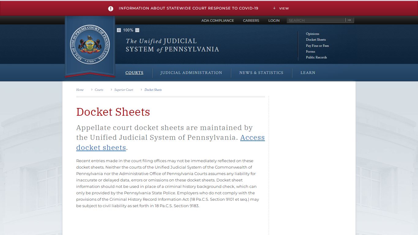 Docket Sheets | Superior Court | Courts | Unified Judicial System of ...